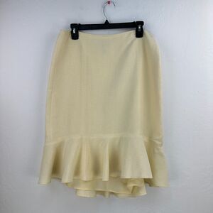Ann Taylor Loft Straight Skirt Womens 12 Yellow‎ Tiered Ruffle Lined Linen Blend